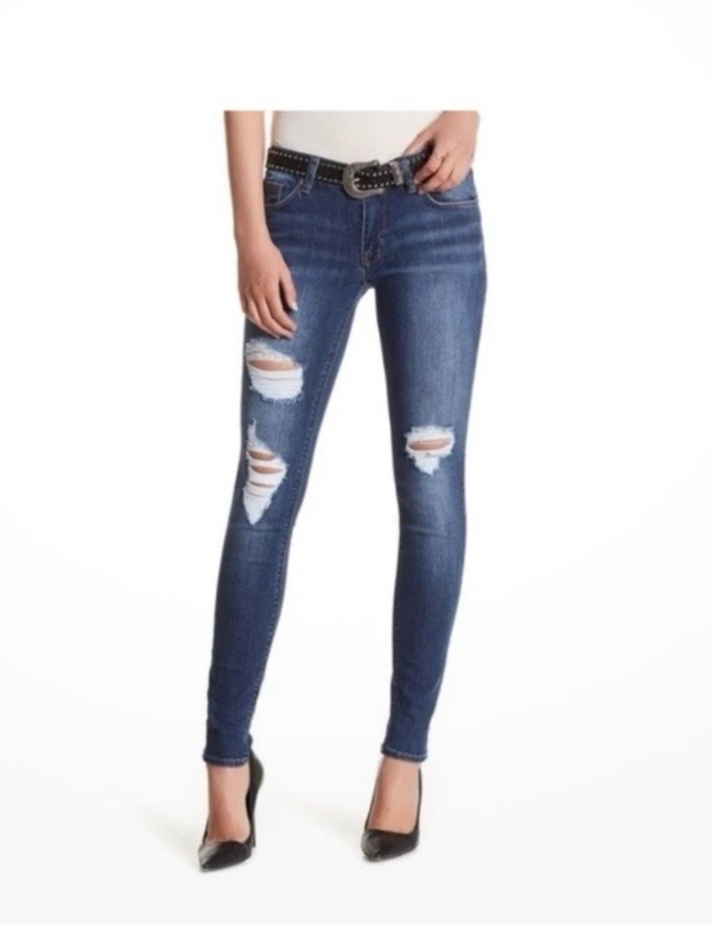 HUDSON “Krista” Super Skinny jeans; distressed, stretch, size 28, medium wash